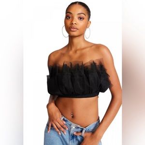 NWT Steve Madden Elaine Tulle Crop Top in color black, size L